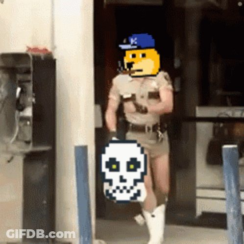 Pixelated Police Officer Holding Skull GIF