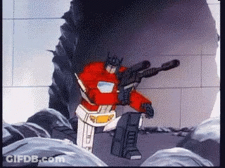 Pixelated Robot Holding Rifle GIF