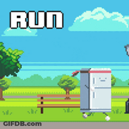 Pixelated Running Fridge GIF