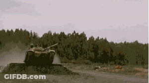 Pixelated Tank Driving Down Dirt Road GIF