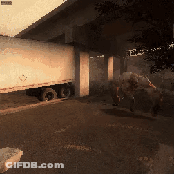Pixelated Truck Under Bridge With I'm Sorry Sign GIF
