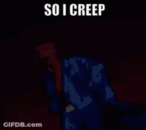 Pixelated Woman In Blue Coat Saying So I Creep GIF