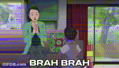 Pixelated Woman Sitting In Living Room Saying Brah Brah GIF