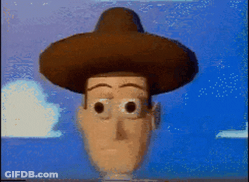 Pixelated Woody From Toy Story Against Blue Sky GIF