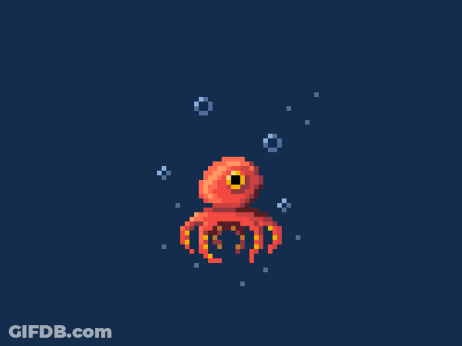 Pixilated Octopus Swimming In The Sea GIF