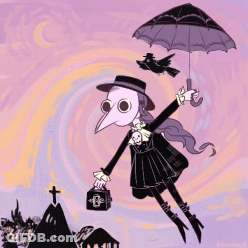 Plague Doctor Holding Umbrella And Purse GIF
