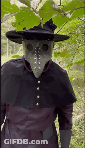 Plague Doctor Standing In Woods GIF