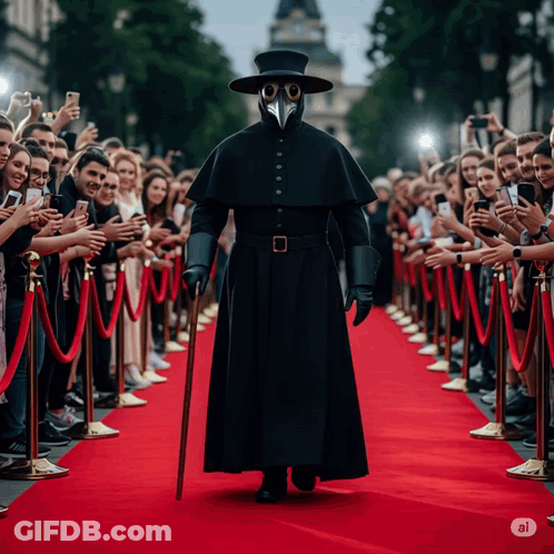 Plague Doctor Walking Down Red Carpet GIF