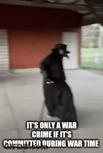 Plague Doctor Walking Down Sidewalk It's Only A War Crime GIF
