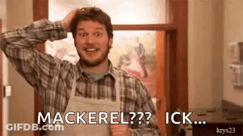 Plaid Apron Man Holding Head Saying Mackerel Ick GIF