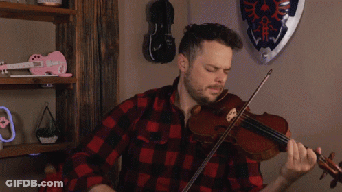 Plaid Shirt Man Playing Violin With Zelda Shield GIF
