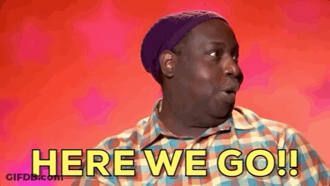 Plaid-Shirt Man Purple Hat Saying Here We Go GIF