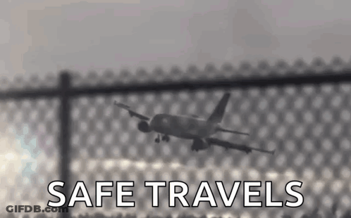 Plane Flying Over Fence With Safe Travels GIF