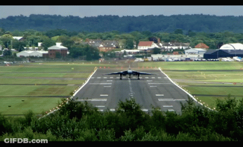 Plane Taking Off On Runway With Trees GIF