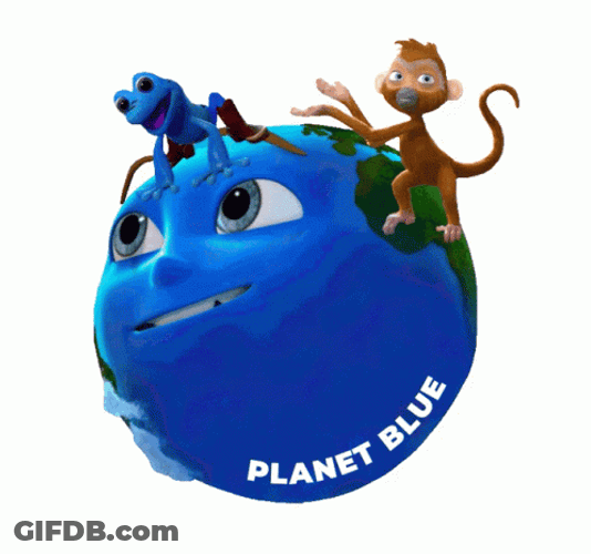 Planet Blue With Monkey And Frog GIF
