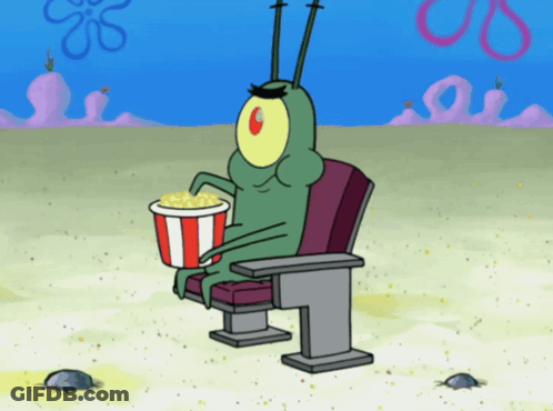 Plankton Sitting In Chair Holding Popcorn GIF