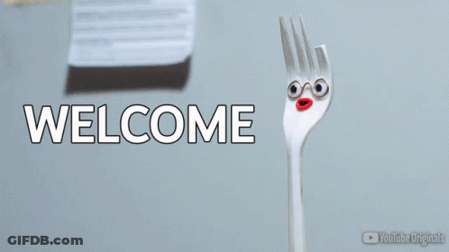 Plastic Fork With Face And Welcome GIF