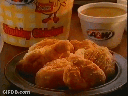 Plate Of Chicken Nuggets Next To A&W Cup GIF