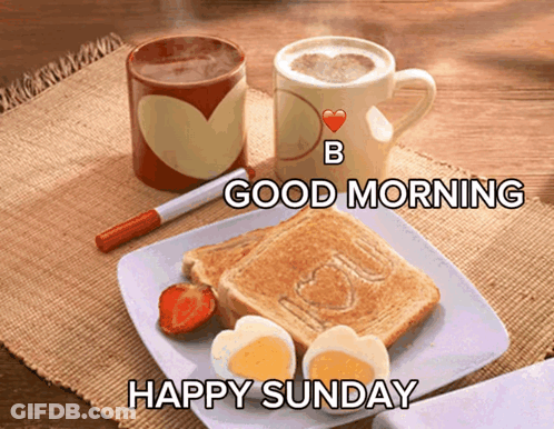 Plate Of Food Saying Good Morning Happy Sunday GIF