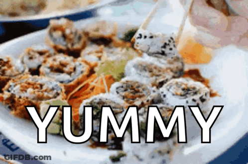 Plate Of Food Saying Yummy GIF