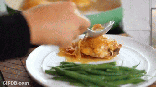Plate Of Food With Green Beans And Chicken GIF