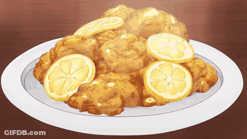 Plate Of Food With Lemon Slices GIF