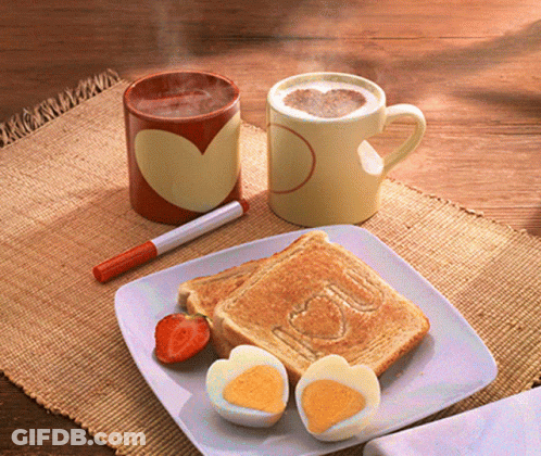 Plate Of Food With Toast Eggs And Coffee GIF