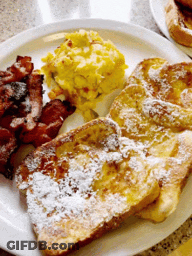 Plate Of French Toast Bacon And Eggs GIF