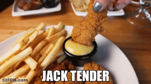 Plate Of Fries And Chicken Tender Dipped In Mustard GIF