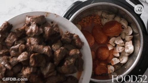 Plate Of Meat Next To Vegetable Pot GIF