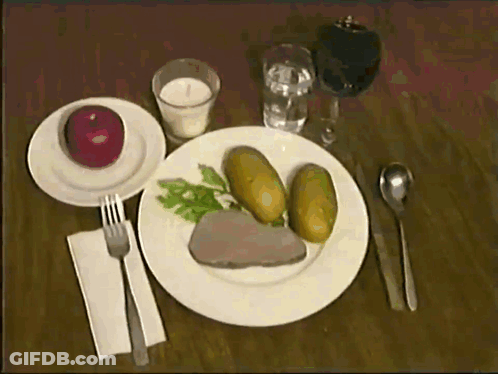 Plate Of Meat Potatoes And Apple GIF