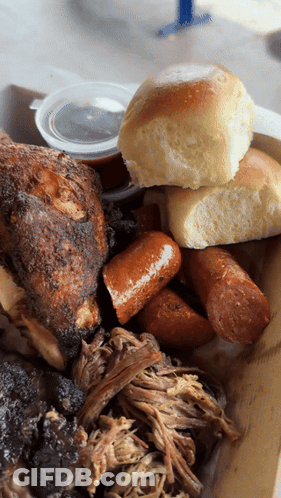 Plate Of Pulled Pork And Sausages GIF