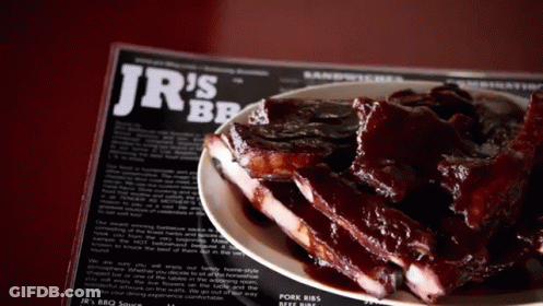 Plate Of Ribs On Jr's BBQ Menu GIF