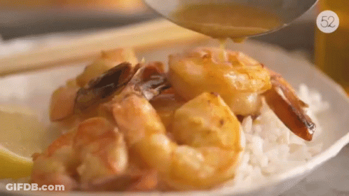 Plate Of Shrimp And Rice With Number 52 GIF