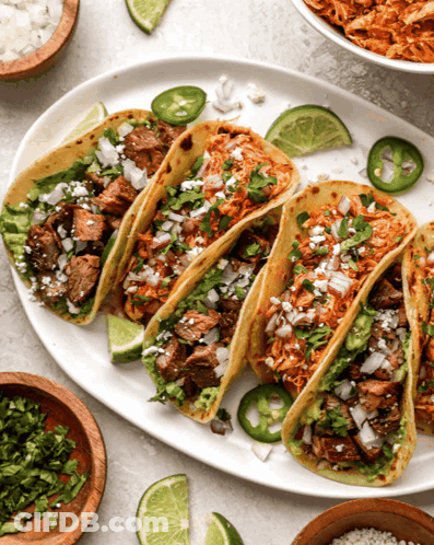 Plate Of Tacos With Limes And Jalapenos GIF