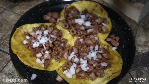 Plate Of Tacos With Meat And Onions Says La Capital GIF