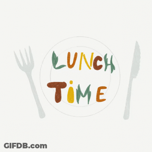Plate With Fork And Knife Saying Lunch Time GIF