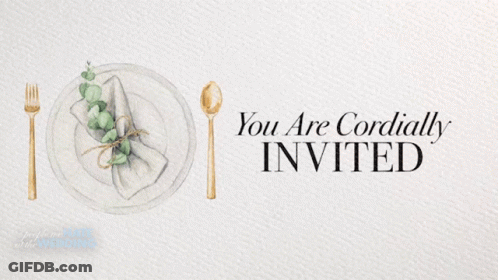 Plate With Napkin Fork Spoon Saying You Are Cordially Invited GIF