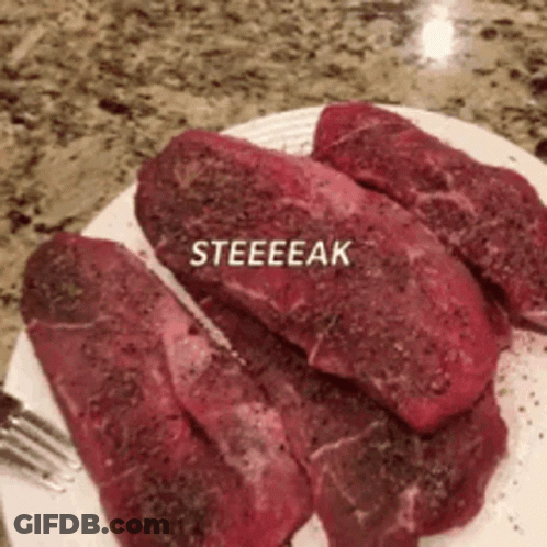 Plate With Steaks Saying Steeeeak GIF