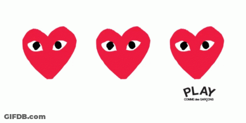 Play Comme Des Garcons Logo Three Red Hearts GIF