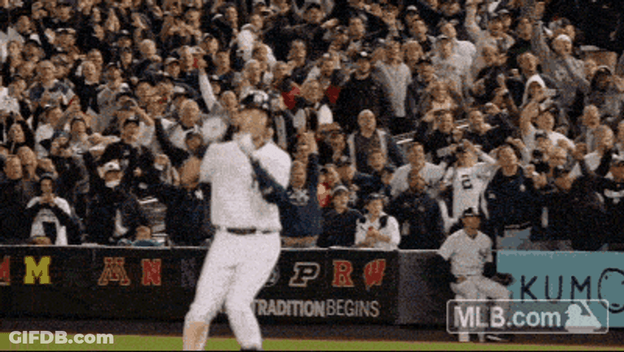Player Jump After Yankees Win GIF