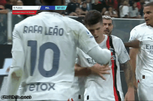 Player Number 10 Rafa Leao Hugged By Another Player GIF