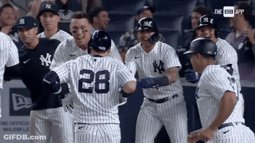 Players Celebrate After Yankees Win GIF