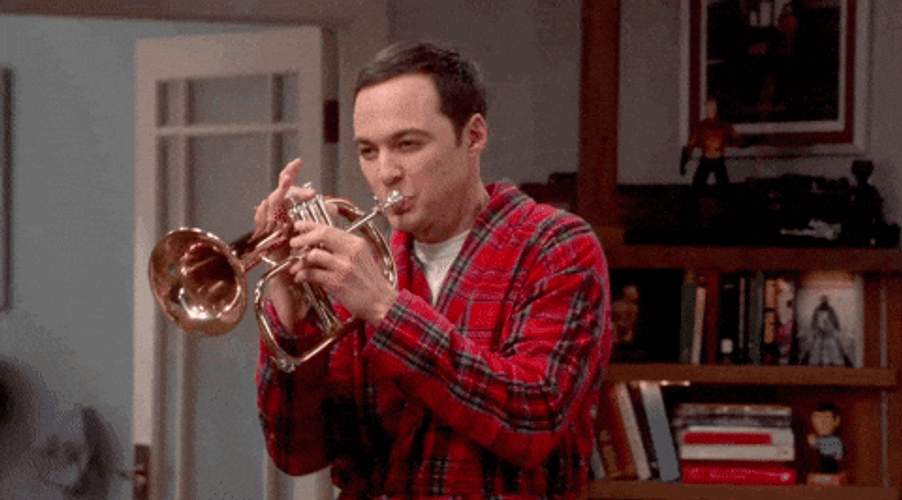 Playing Bugle Jim Parsons Big Bang Theory GIF