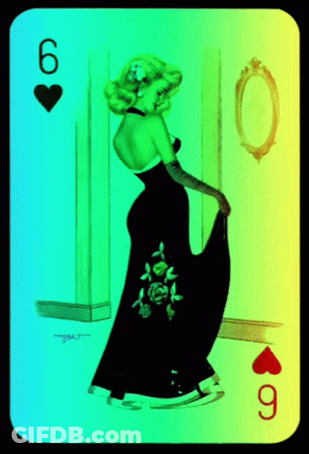 Playing Card Woman In Black Dress Number 6 GIF