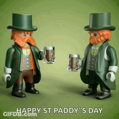 Playmobil Leprechauns Toasting With Mugs St Paddy's Day GIF
