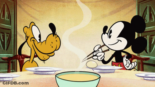 Pluto And Mickey Mouse Eating Soup GIF