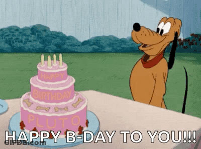Pluto Beside Birthday Cake Happy B-Day To You GIF