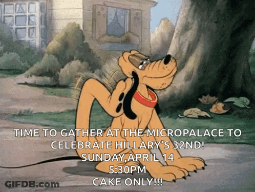 Pluto Scratching Head Time To Gather At Micropalace For Hillary's 32Nd GIF