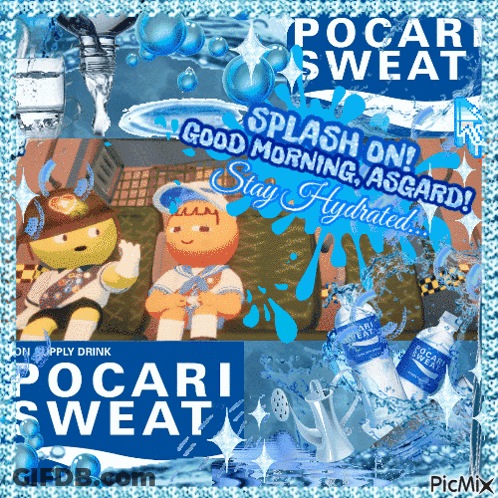 Pocari Sweat Poster With Two Cartoon Characters GIF